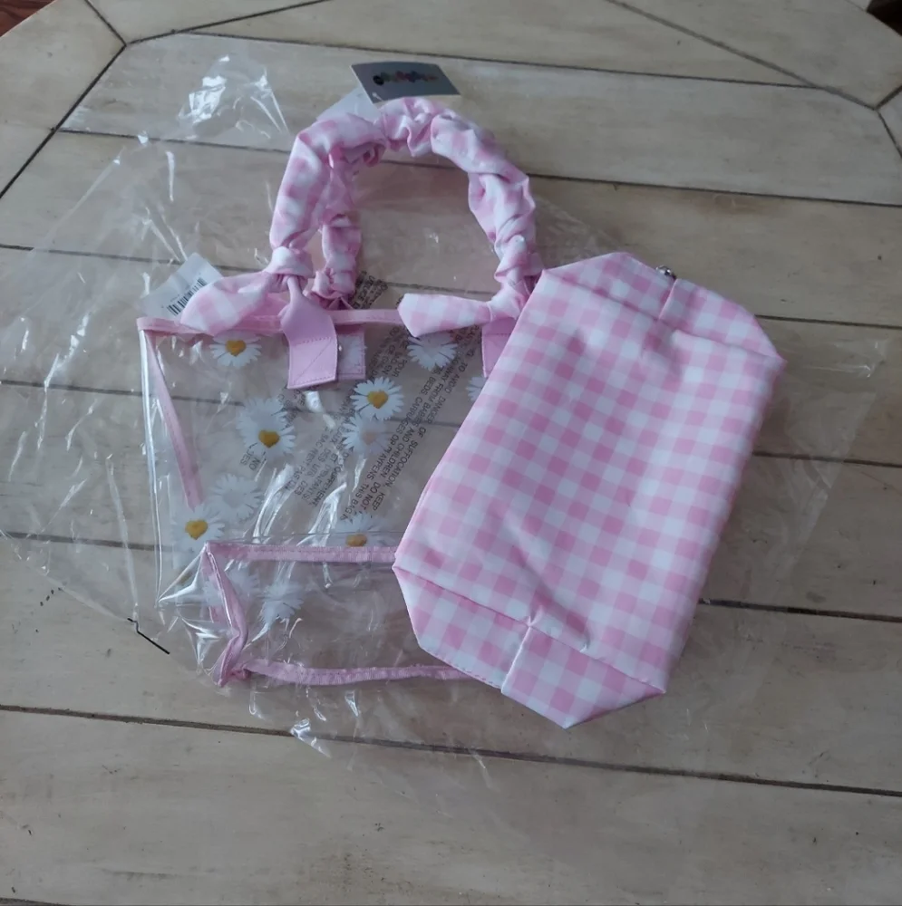 Iscream Daisy Love Clear Tote & Gingham Pink Pouch BNWT SO RETIRED
